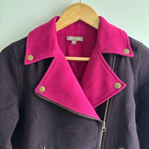 Anthropologie Lilla P purple taupe and Pink Bomber Jacket with Asymmetrical XS - Picture 4 of 11